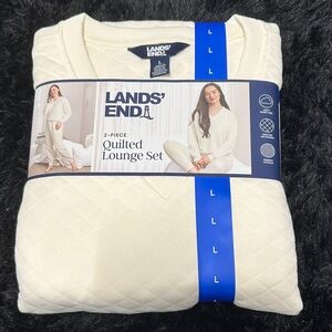 Lands' End Cream Quilted 2-Piece Lounge Set